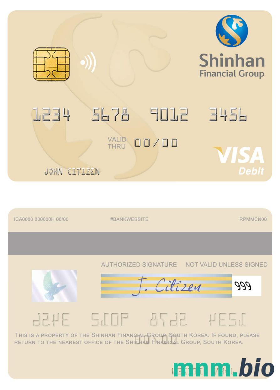 South Korea Shinhan Financial Group visa debet karta przykład w formacie PSD
